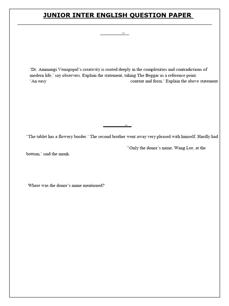 Junior Inter English Exam Question Paper | PDF | Linguistics