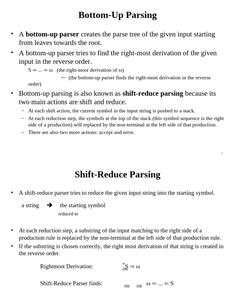 Bottom-Up Shift-Reduce Parsing Explained | PDF | Parsing | Formalism ...