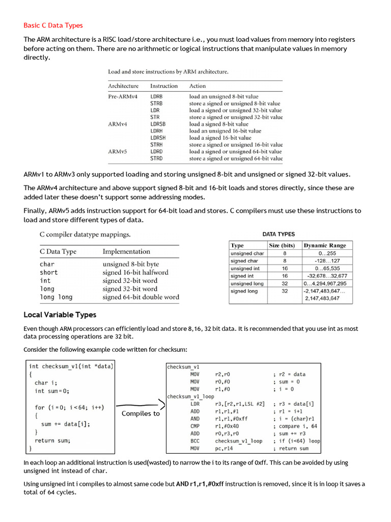 ARM C Data Types and Optimization Techniques | PDF | Pointer (Computer ...