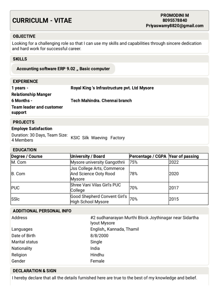 Promodini M - CV for Accounting & Management Roles | PDF