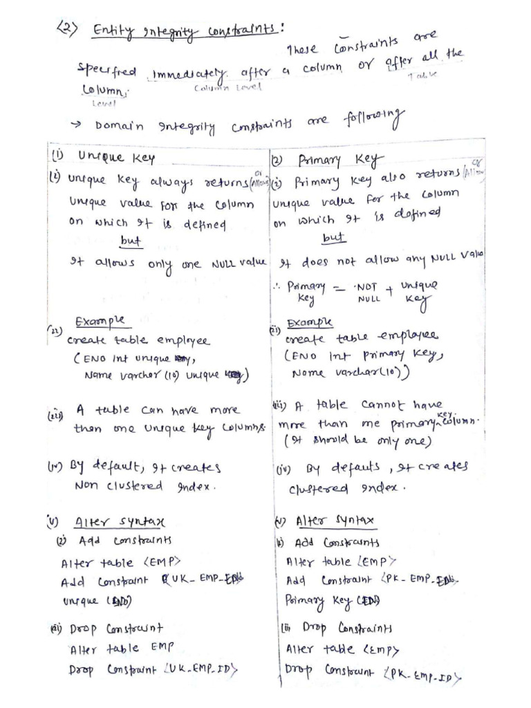 26-07 Entity and Foreign Constraints - Notes | PDF
