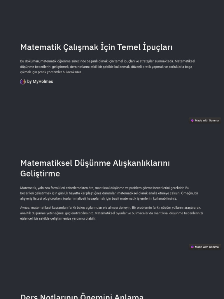 Matematik Calismak Icin Temel Ipuclari | PDF