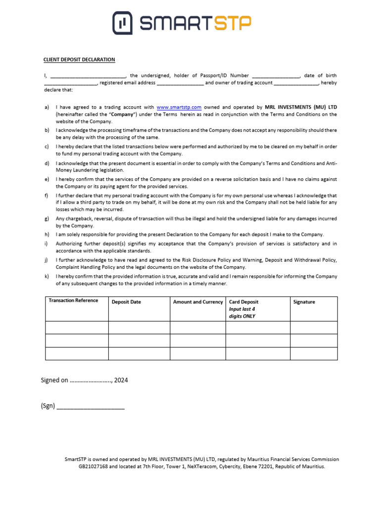 SmartSTP Declaration of Deposit en | PDF | Private Law