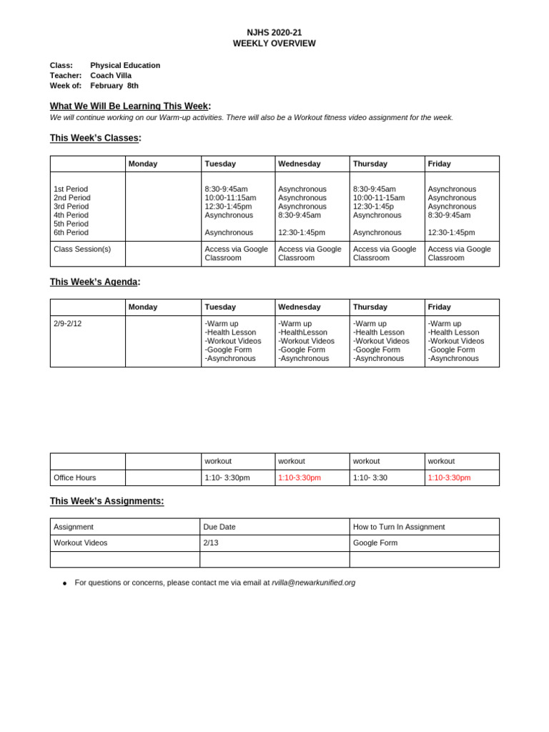 2 - 8 Weekly Overview | PDF