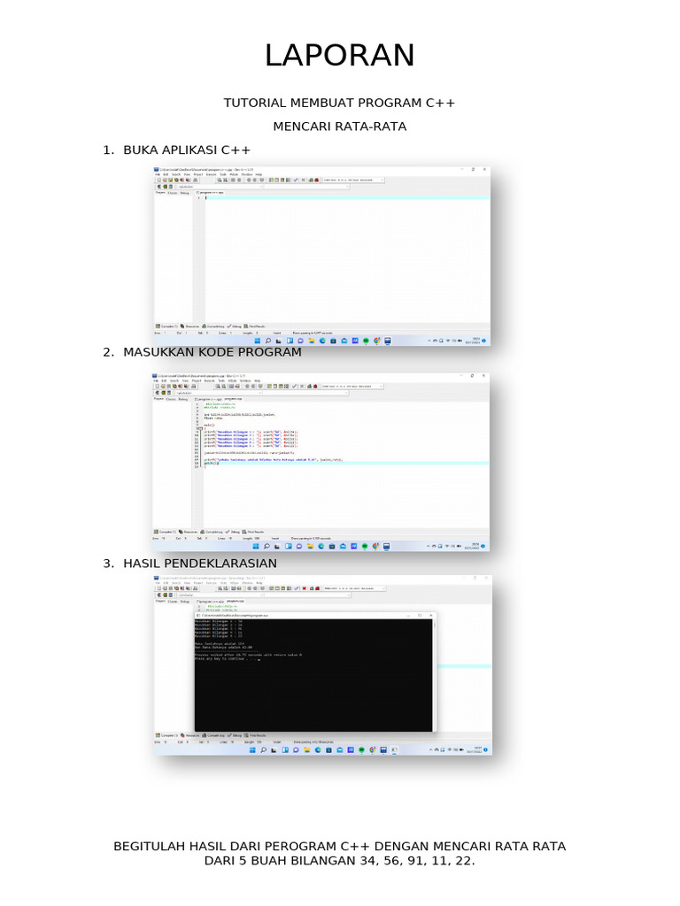 Laporan: Tutorial Membuat Program C++ Mencari Rata-Rata 1. Buka ...