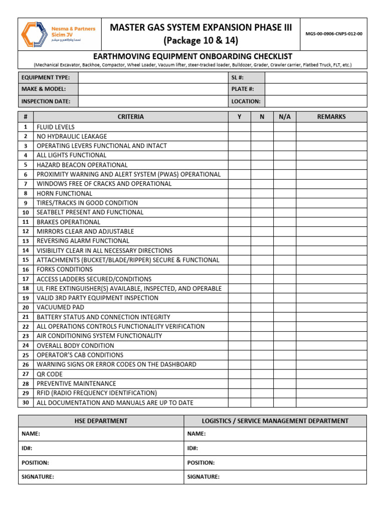 MGS3-00-0906-CNPS-012-00 - Earthmoving Equipment Onboarding Checklist ...