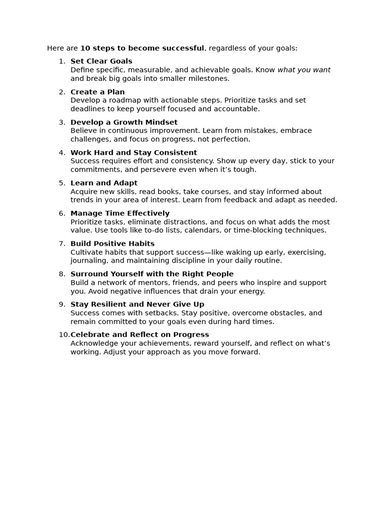 10 Steps to Achieve Success | PDF