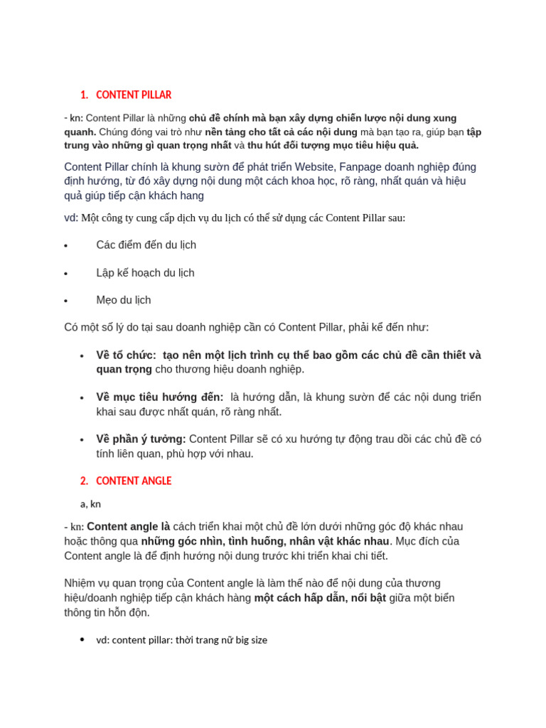 Content Pillar, Content Angle, Call To Action | PDF