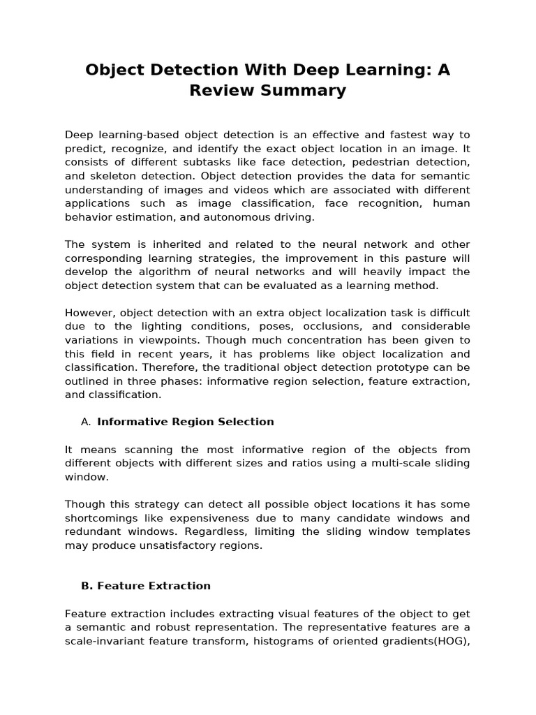 Object Detection With Deep Learning - A Review Summary | PDF | Deep ...