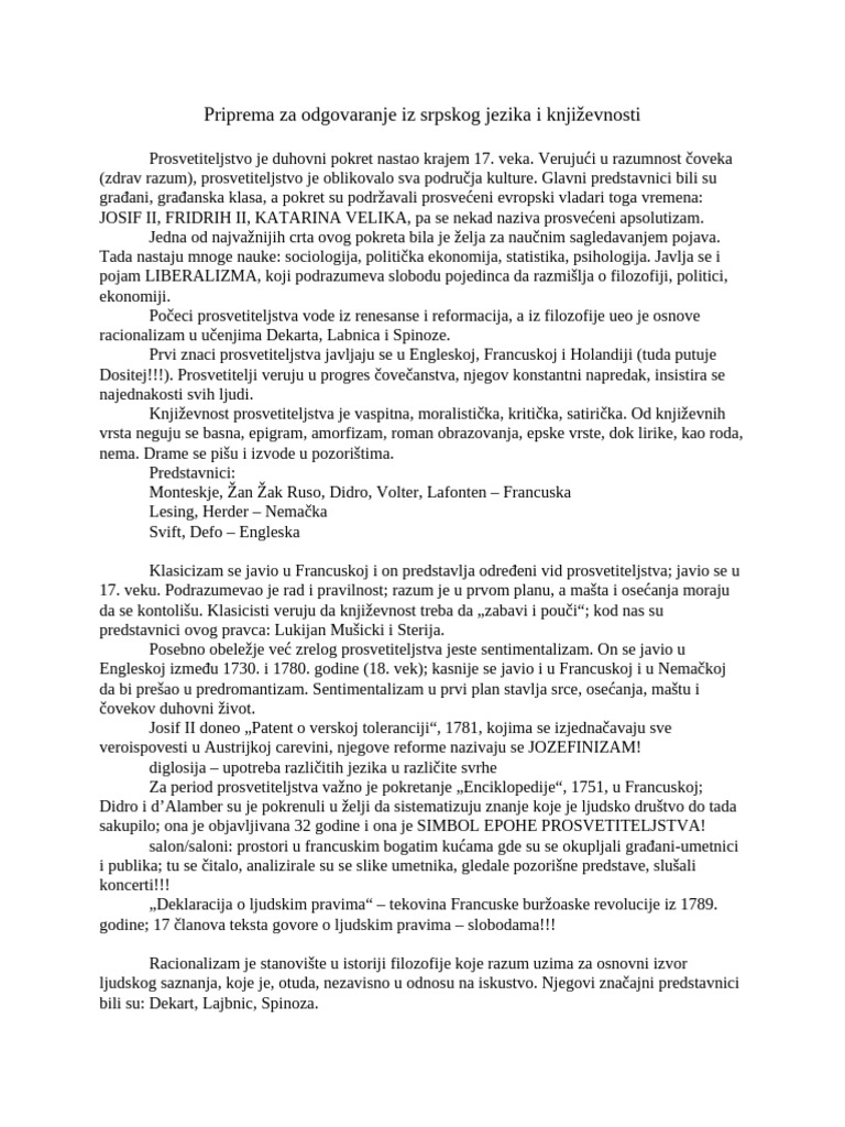 Priprema Za Odgovaranje Iz Srpskog Jezika I Književnosti | PDF