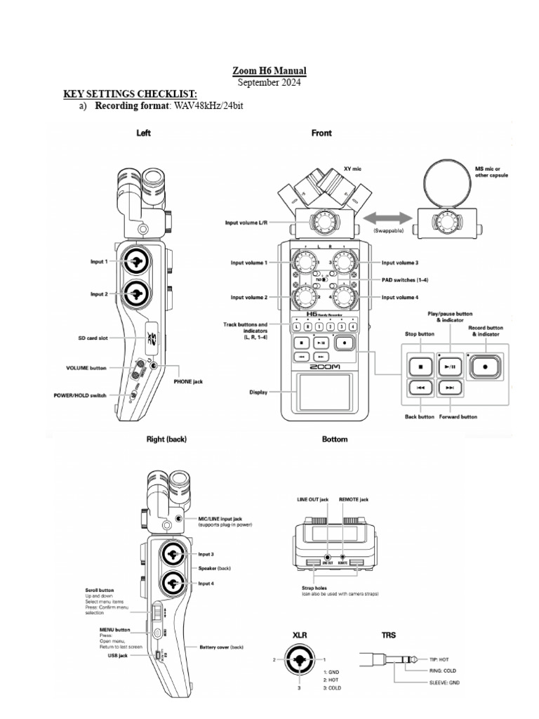 Zoom H6 User Manual Overview | PDF | Microphone | Signal Processing