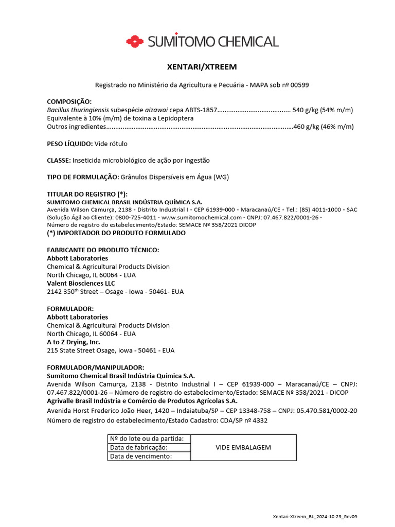 Inseticida Xentari-Xtreem: Uso e Aplicação | PDF | Embalagem e ...