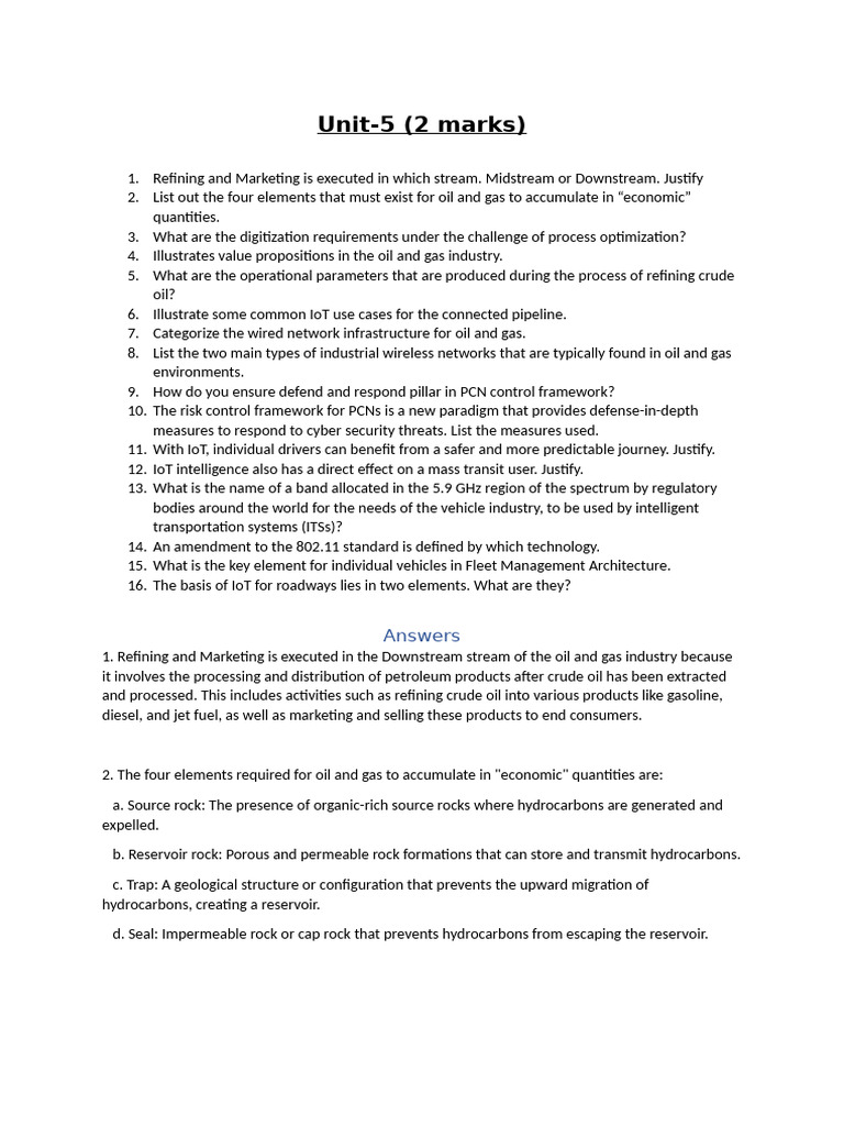 Unit 5 (2marks IOT) | PDF | Petroleum Reservoir | Petroleum