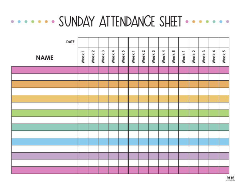 Printable Sunday School Attendance Sheet 2 PDF
