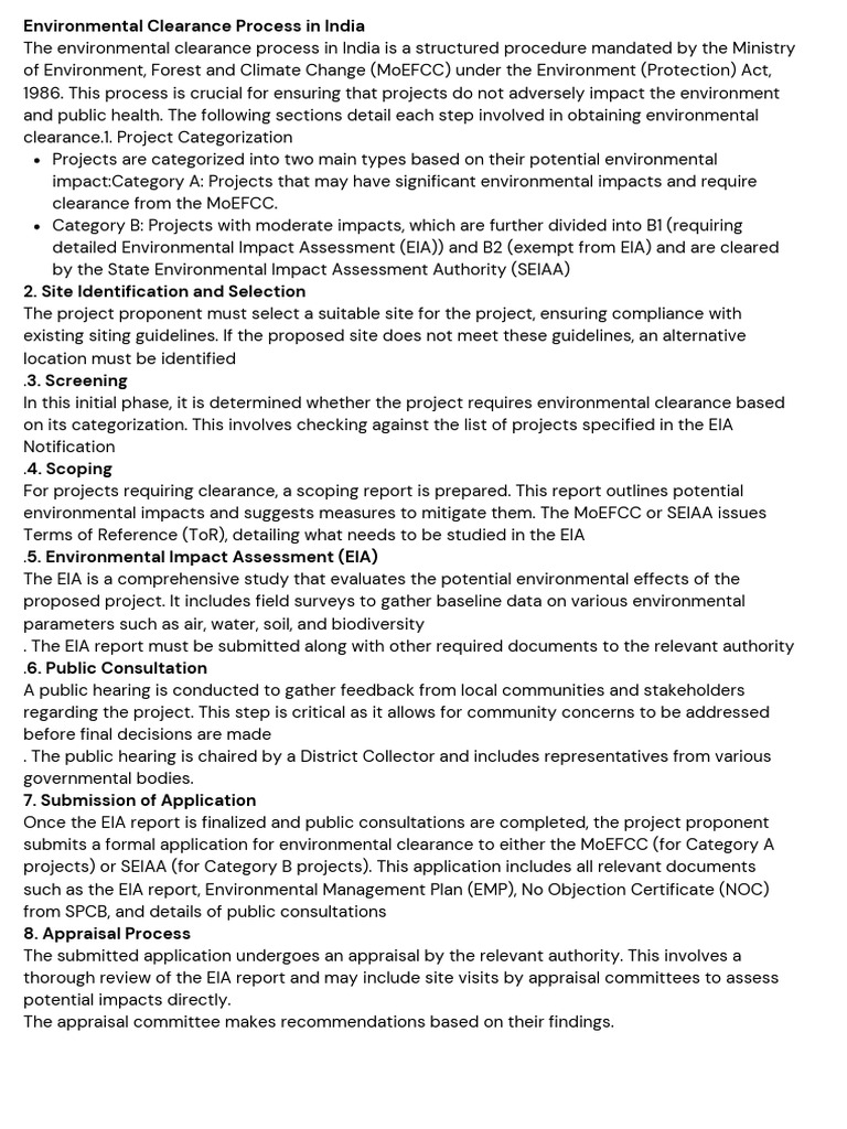 Environmental Clearance Process India | PDF | Cost–Benefit Analysis ...