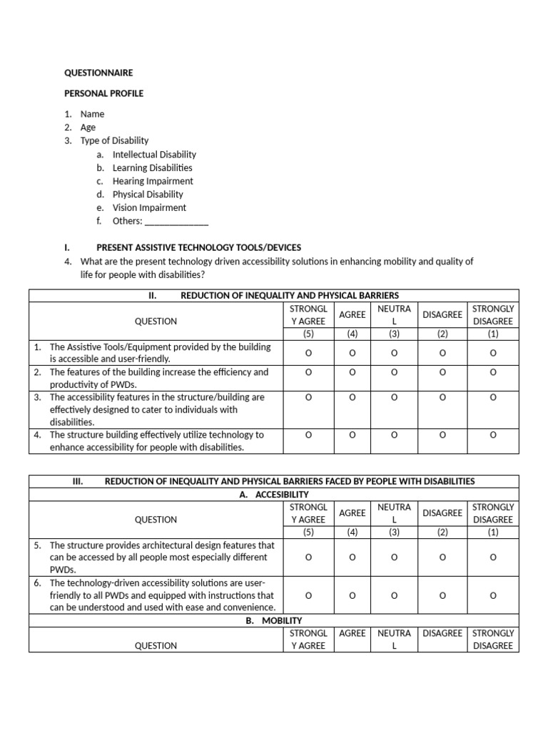 Disability Accessibility Questionnaire | PDF | Disability | Accessibility