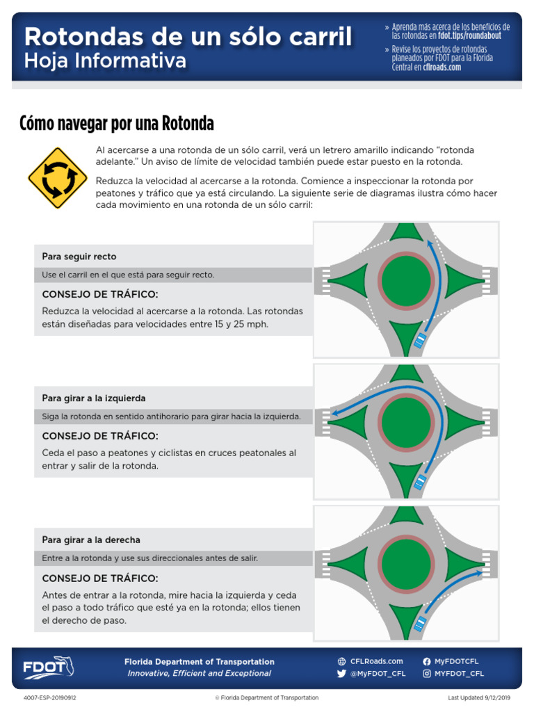 4007 Single Lane Roundabout Handout Espanol | PDF | Tráfico ...