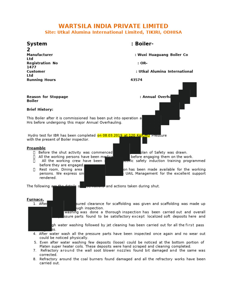 BOILER # 2 Over Houling Report Feb-2019 | PDF | Duct (Flow ...