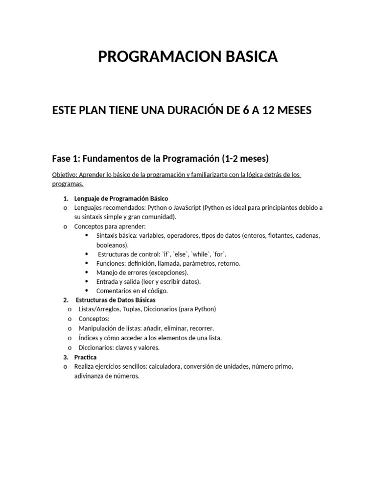 Plan de Estudio para Programación Básica | PDF | Objeto (informática ...