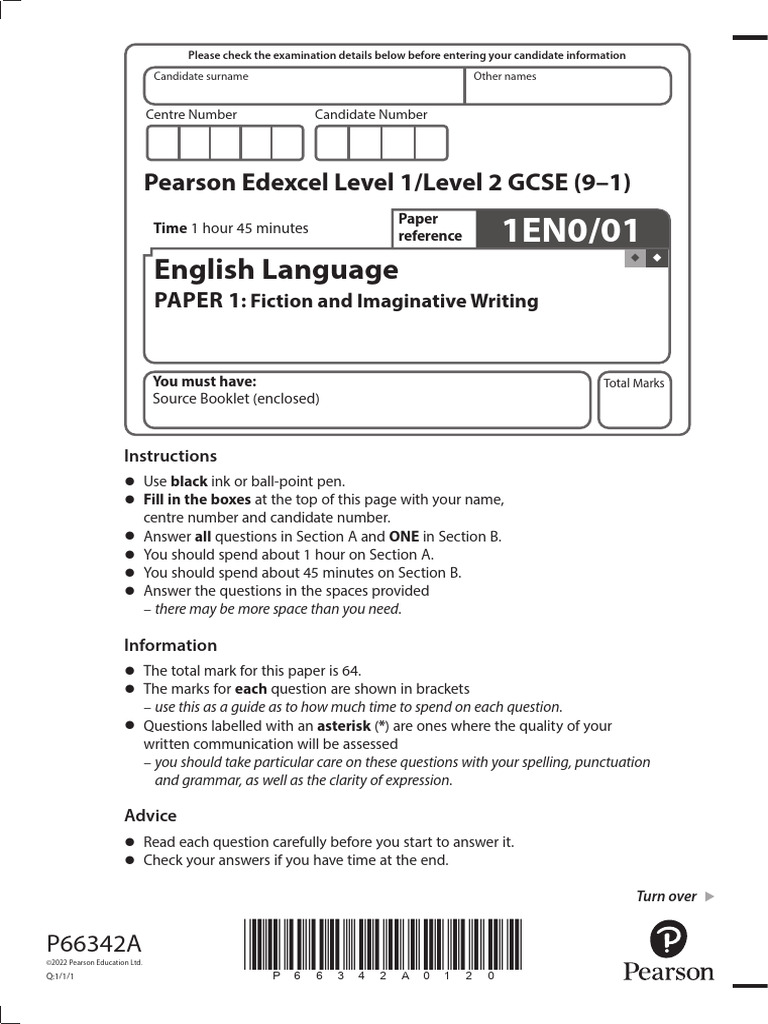 Edexcel GCSE English Language Paper 1 June 2022 | PDF | Human ...
