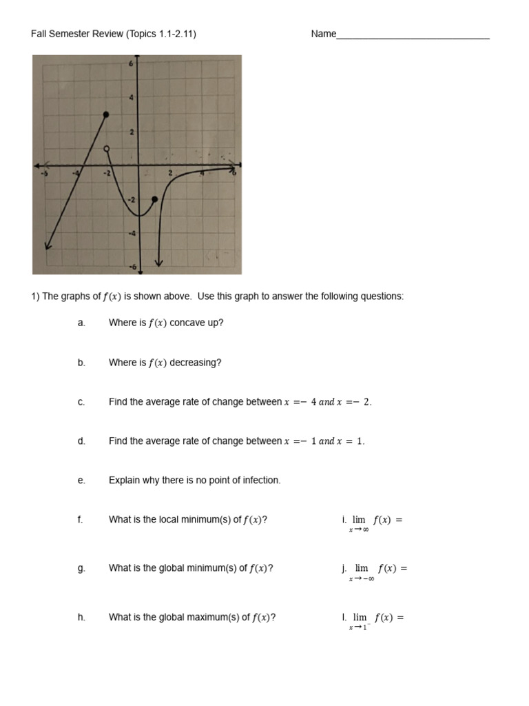 Fall Semester Math Review Guide | PDF | Zero Of A Function | Applied ...