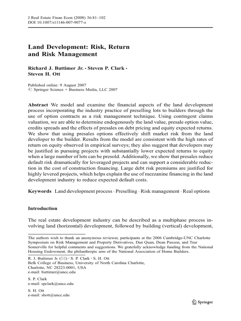 Land Development Risk Return and Risk Ma | PDF | Option (Finance ...
