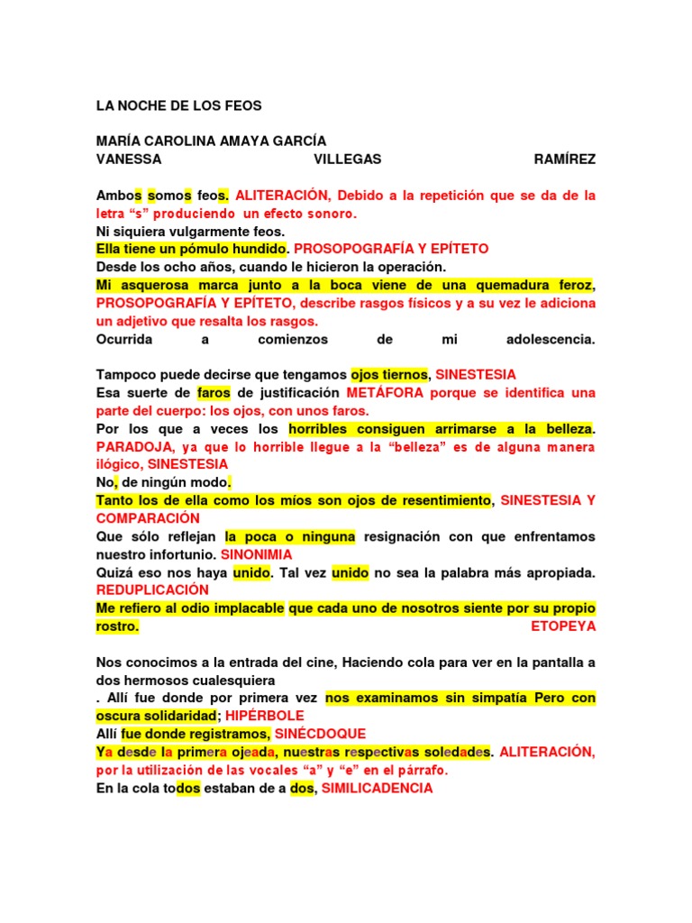 Analisis de figuras literarias en el texto La noche de los
