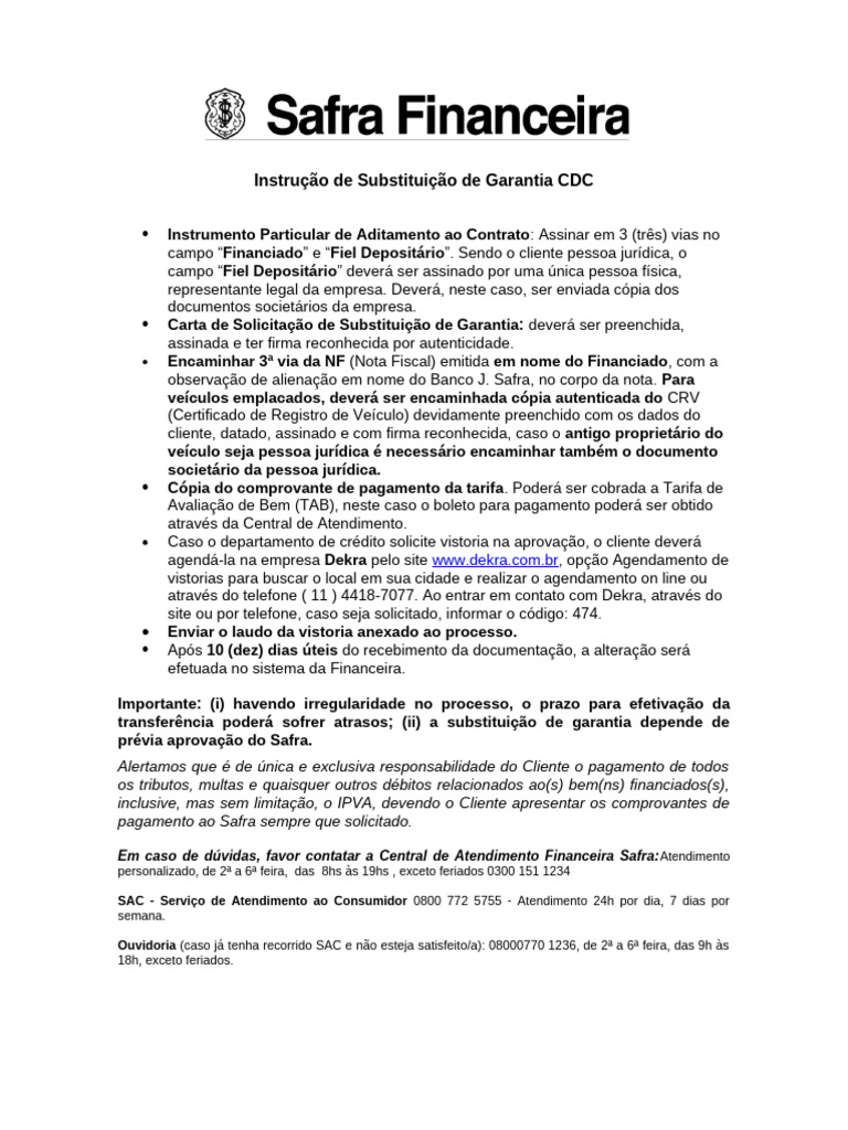Substituição de Garantia CDC: Instruções | PDF