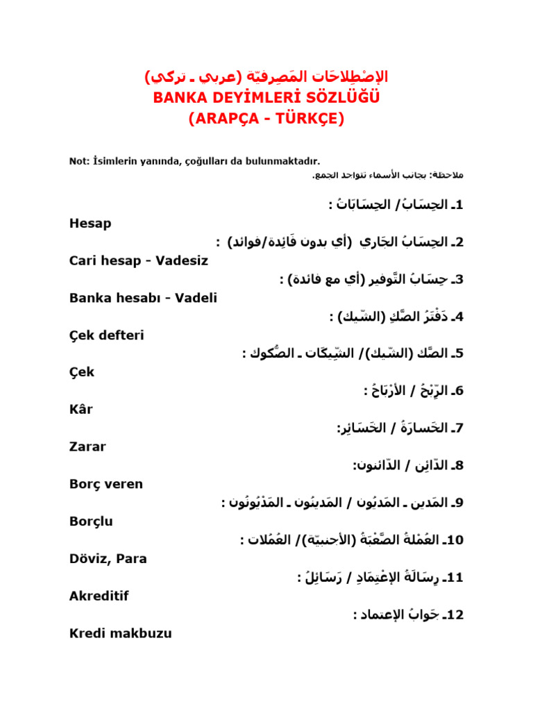 Arapça-Türkçe Banka Deyimler Sözlüğü | PDF