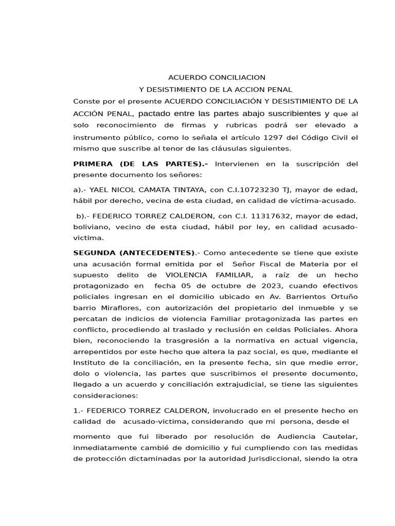 Acuerdo Conciliatorio Federico Torrez | PDF | Justicia | Crimen y violencia