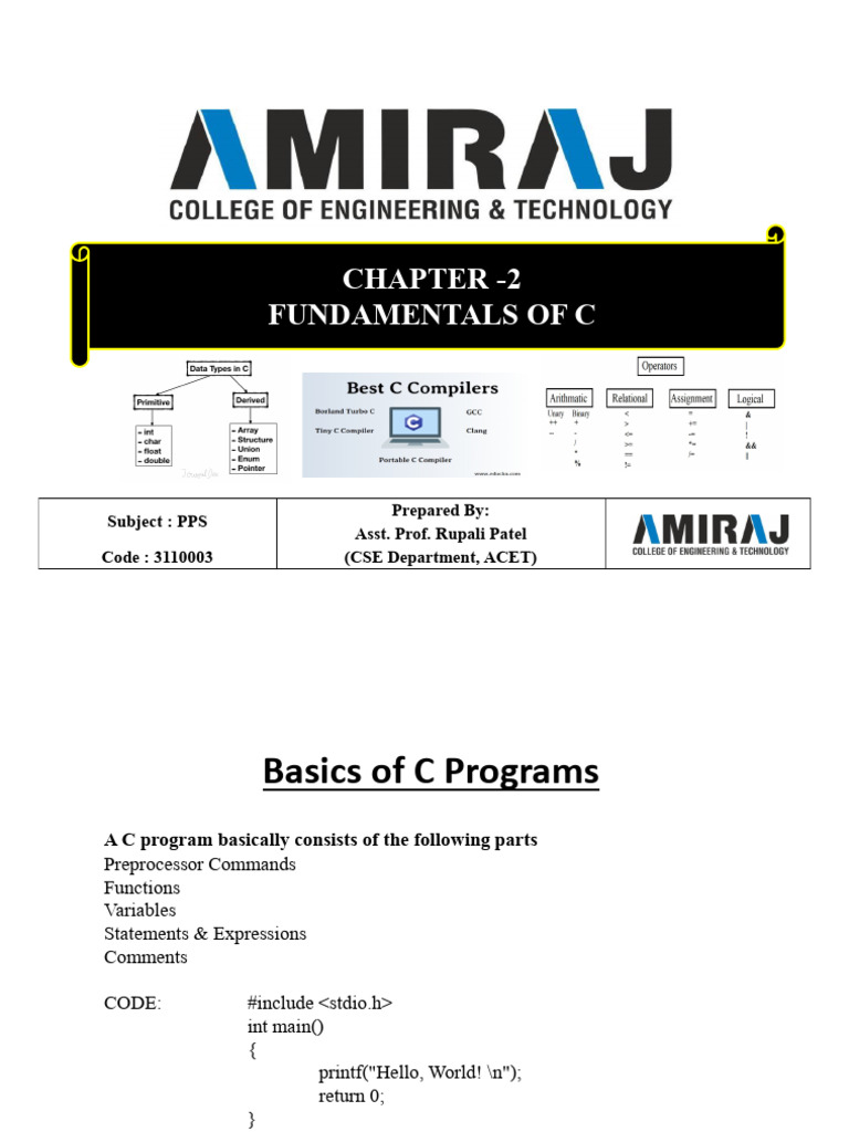 Chapter 2 Fundamentals of C | PDF | Integer (Computer Science ...