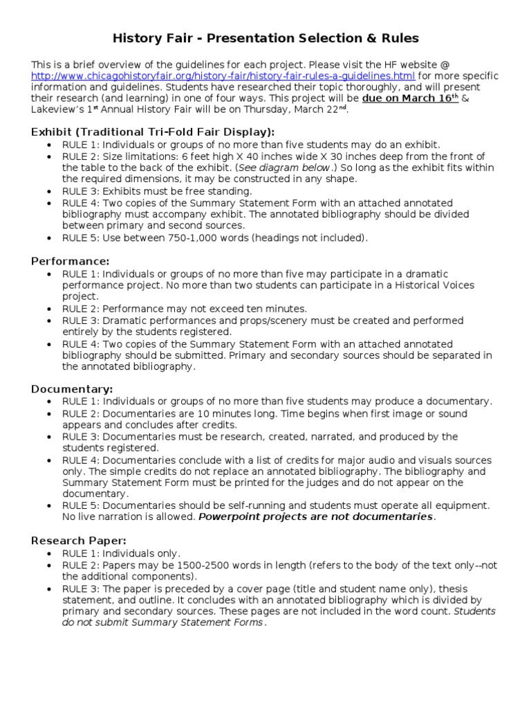 History Fair - Project Rules | PDF | Citation | Writing
