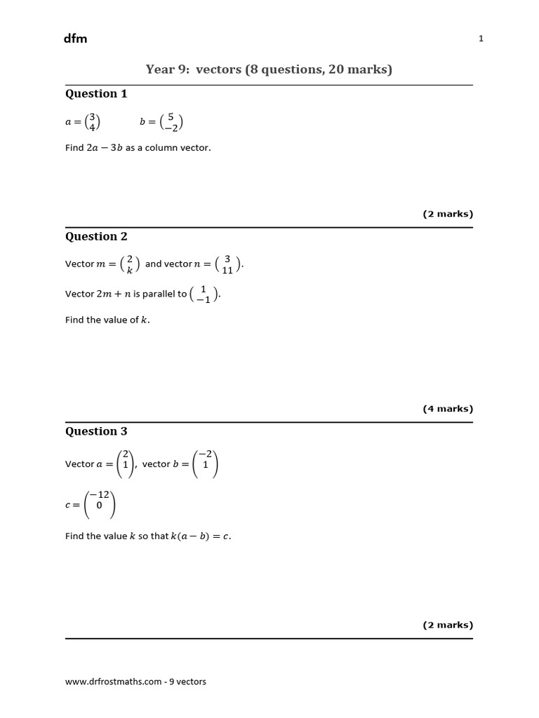 Grade 9 Vectors Practice Questions | PDF