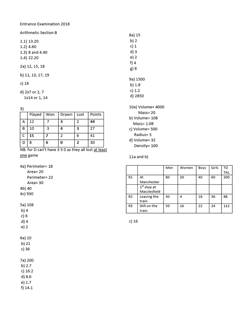 2018 Arithmetic Exam Section B | PDF