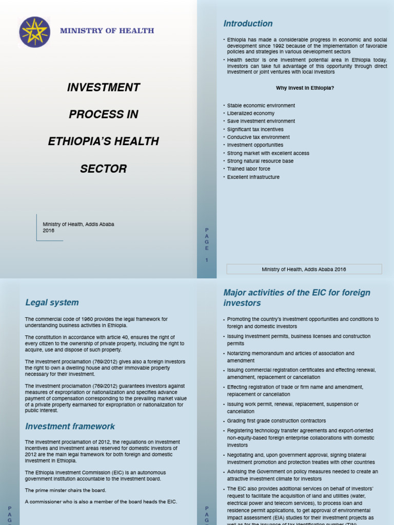 Ethiopia Health Sector Investment Guide | PDF | Ethiopia | Banks