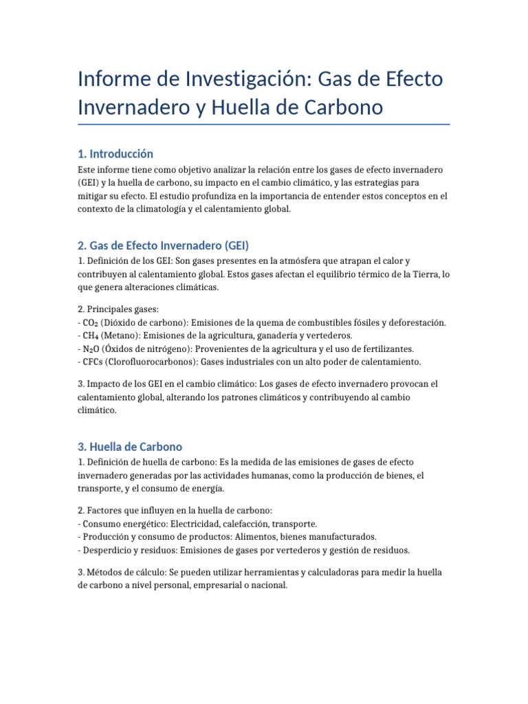 GEI y Huella de Carbono: Impacto y Estrategias | PDF | Gases de efecto ...