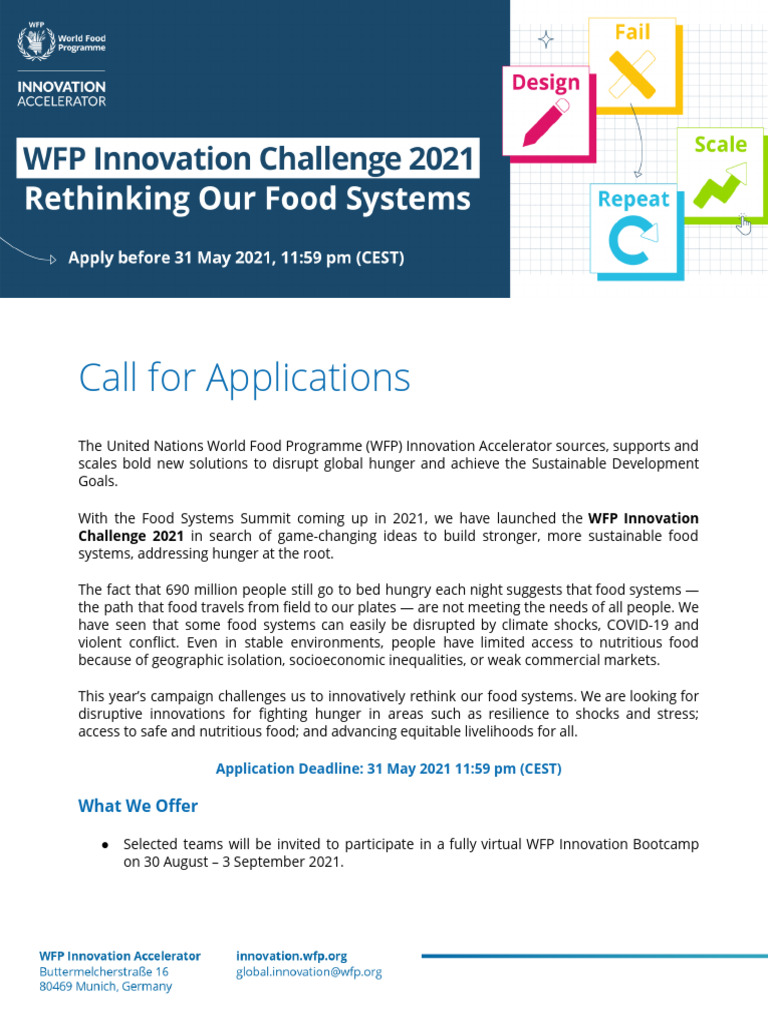 WFP Innovation Challenge 2021 Applications | PDF | World Food Programme ...