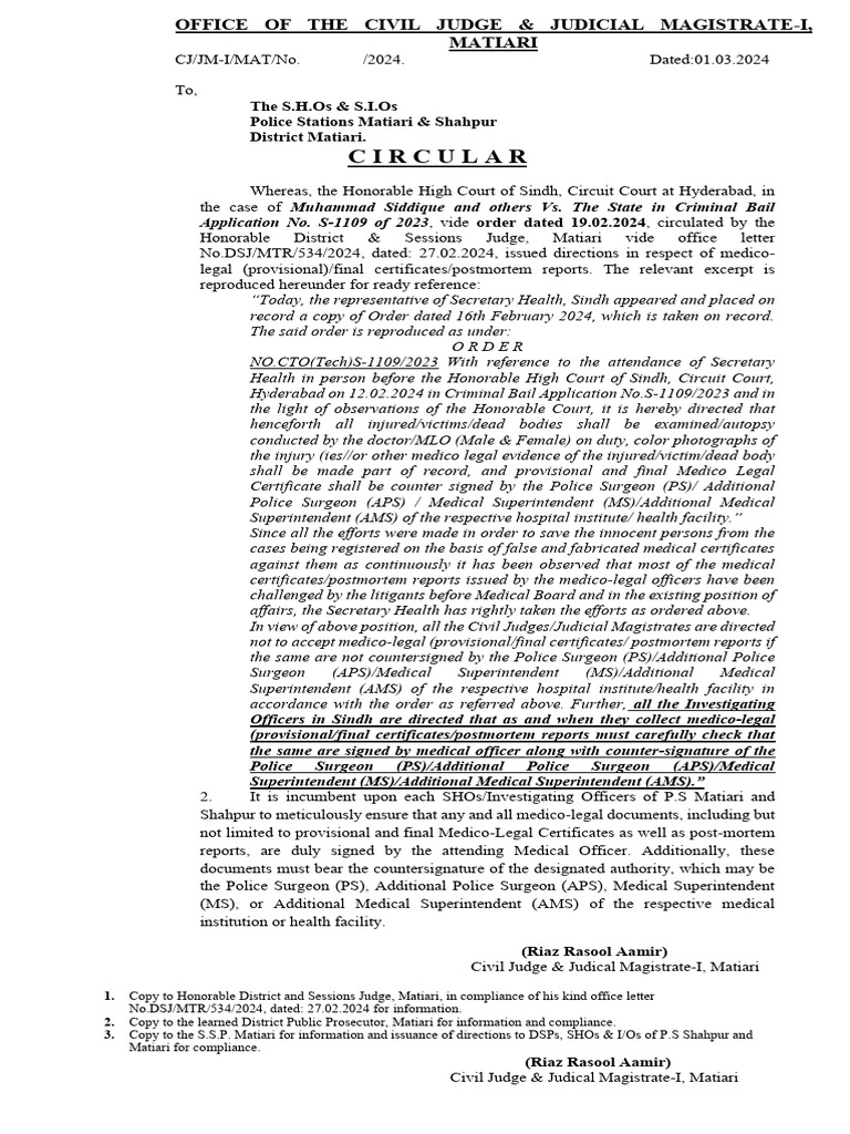 Circular To PS in Complaice of Directions | PDF | Justice | Crime ...