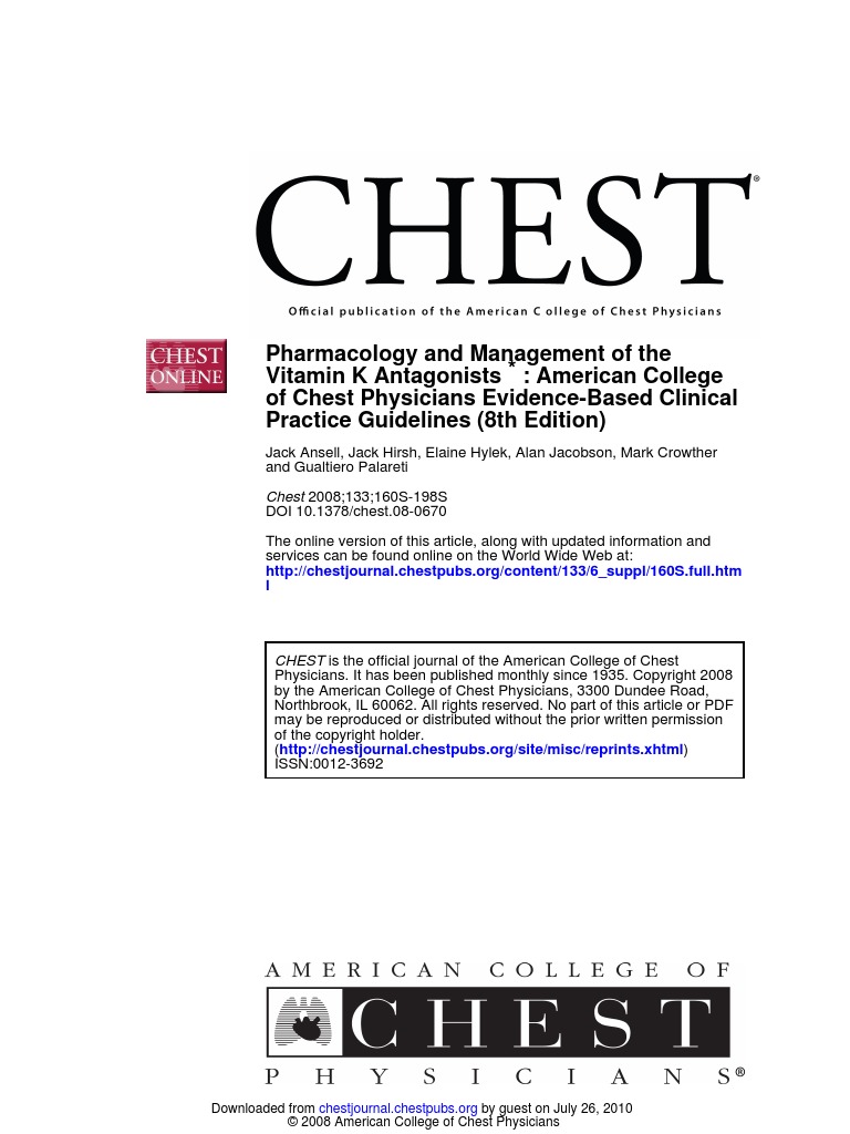 Chest Guidelines - Warfarin | PDF | Coagulation | Thrombosis