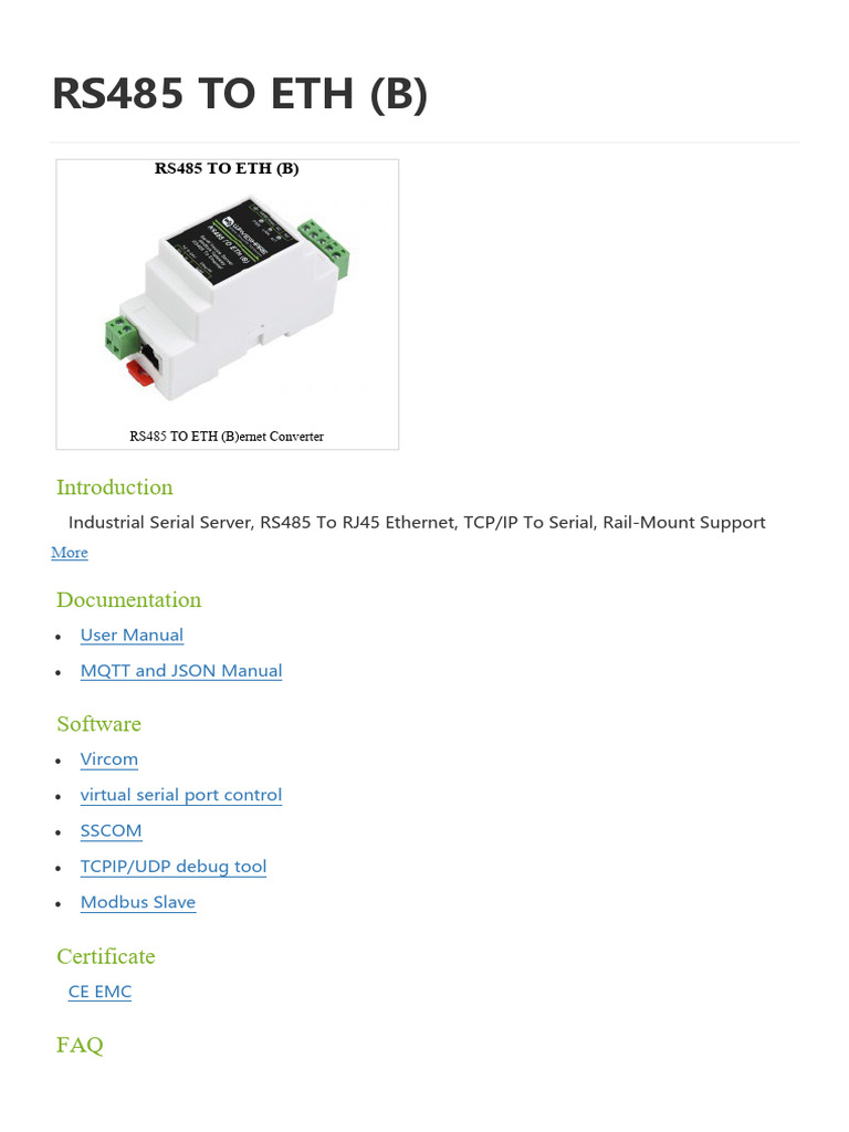RS485 to Ethernet Converter Guide | PDF