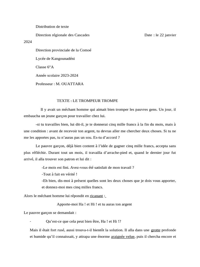 Le trompeur trompé : une leçon de ruse | PDF