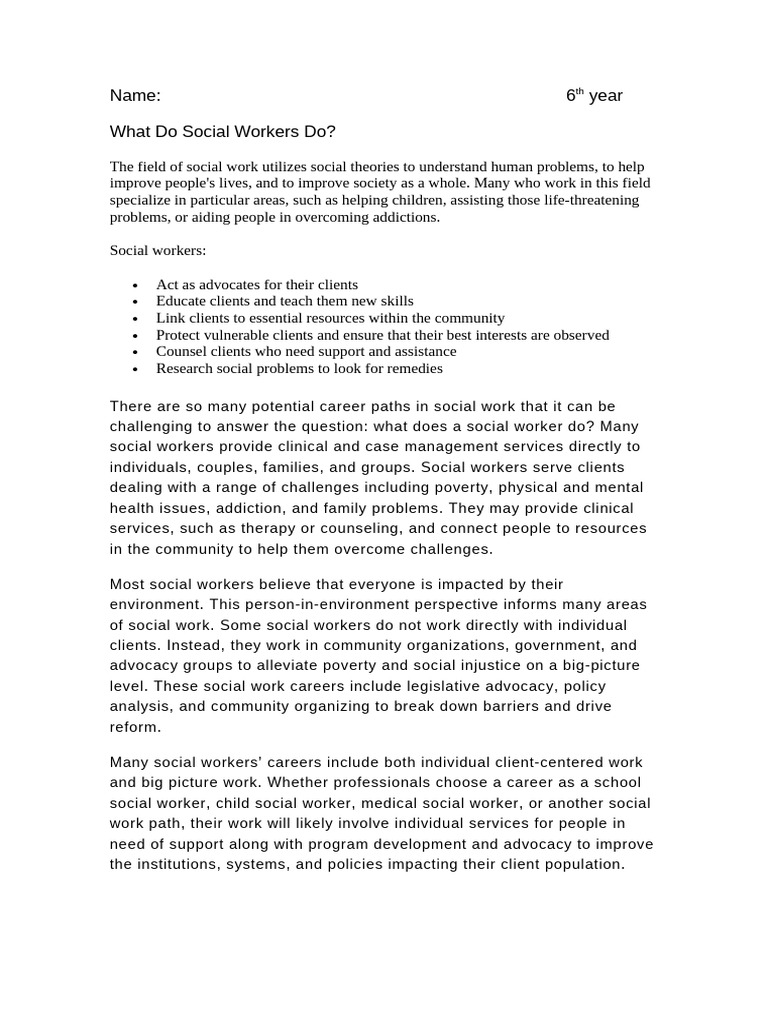 What Do Social Workers Do | PDF | Social Work | Substance Abuse