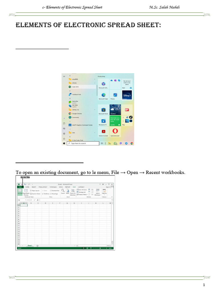 C - Elements of Electronic Spread Sheet | PDF | Spreadsheet | Microsoft ...