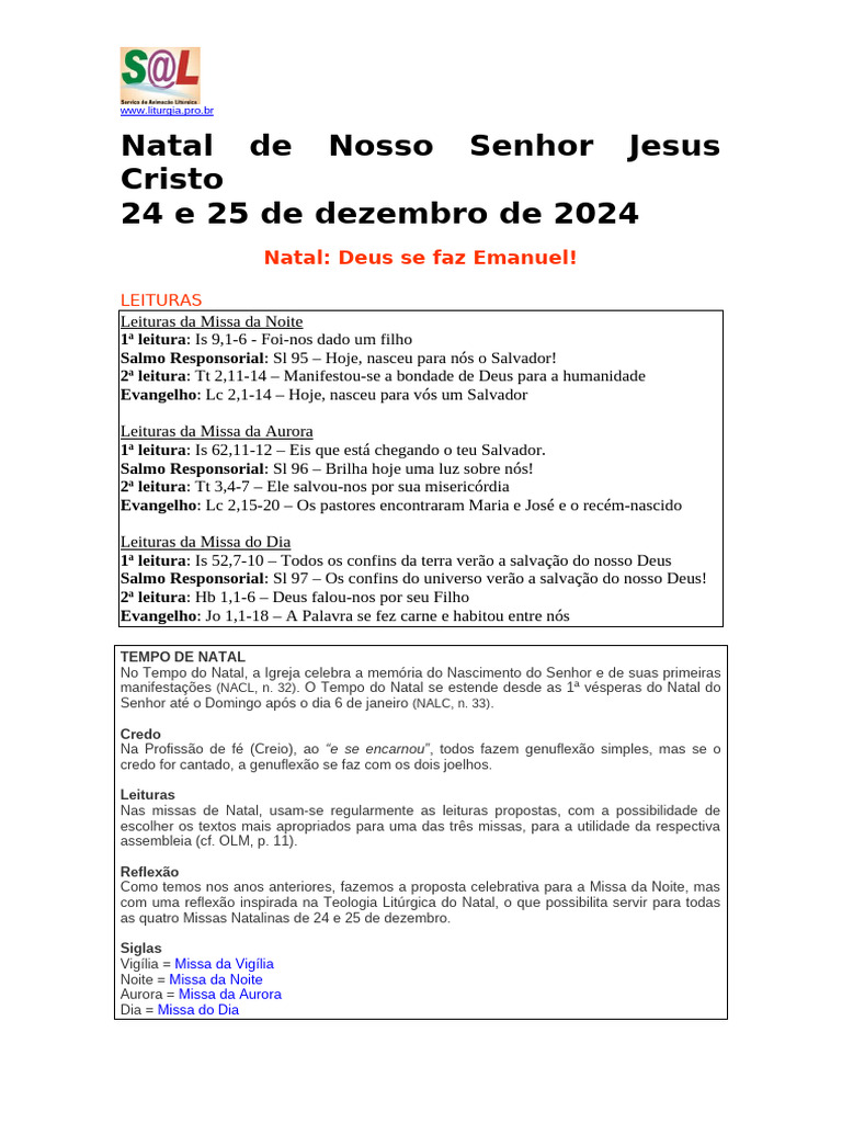 Leituras e Reflexões para o Natal 2024 | PDF | Natal | Nascimento de Jesus