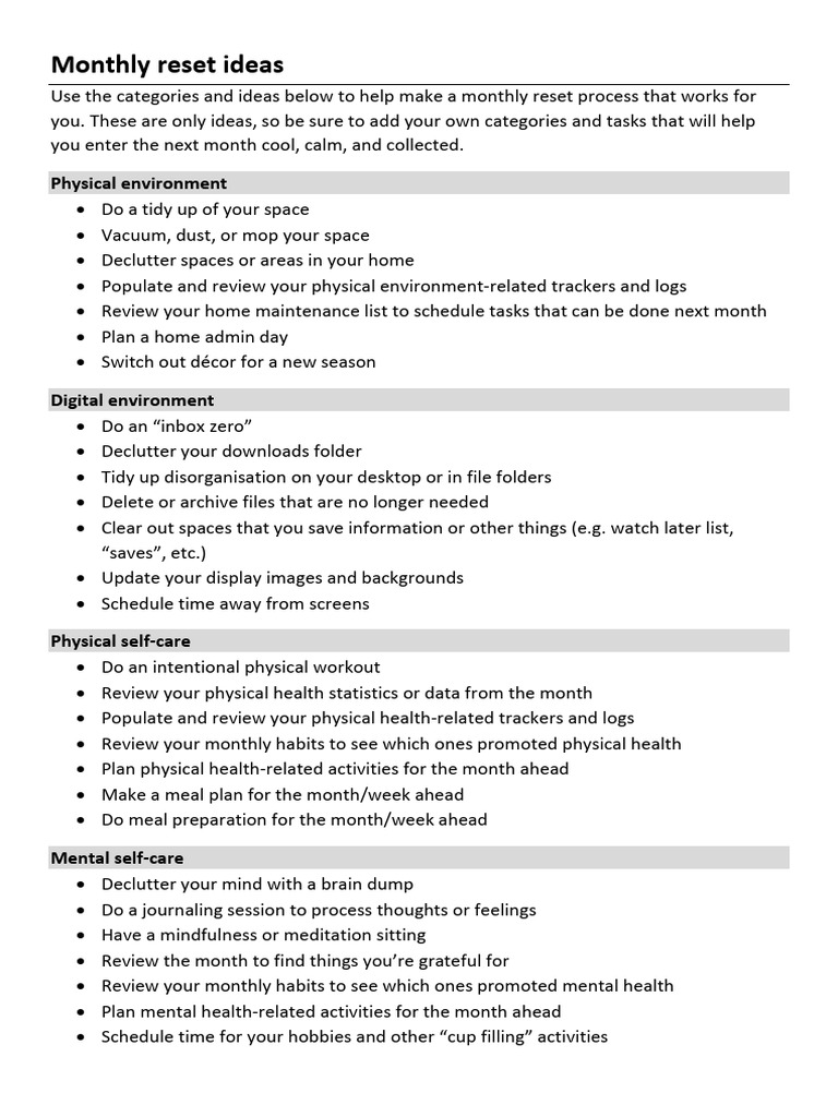 Monthly Reset Checklist for Success | PDF | Computing
