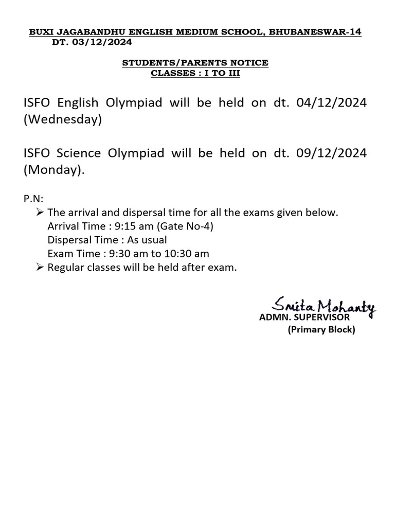 Student Parent Notice - 3.12.24 | PDF