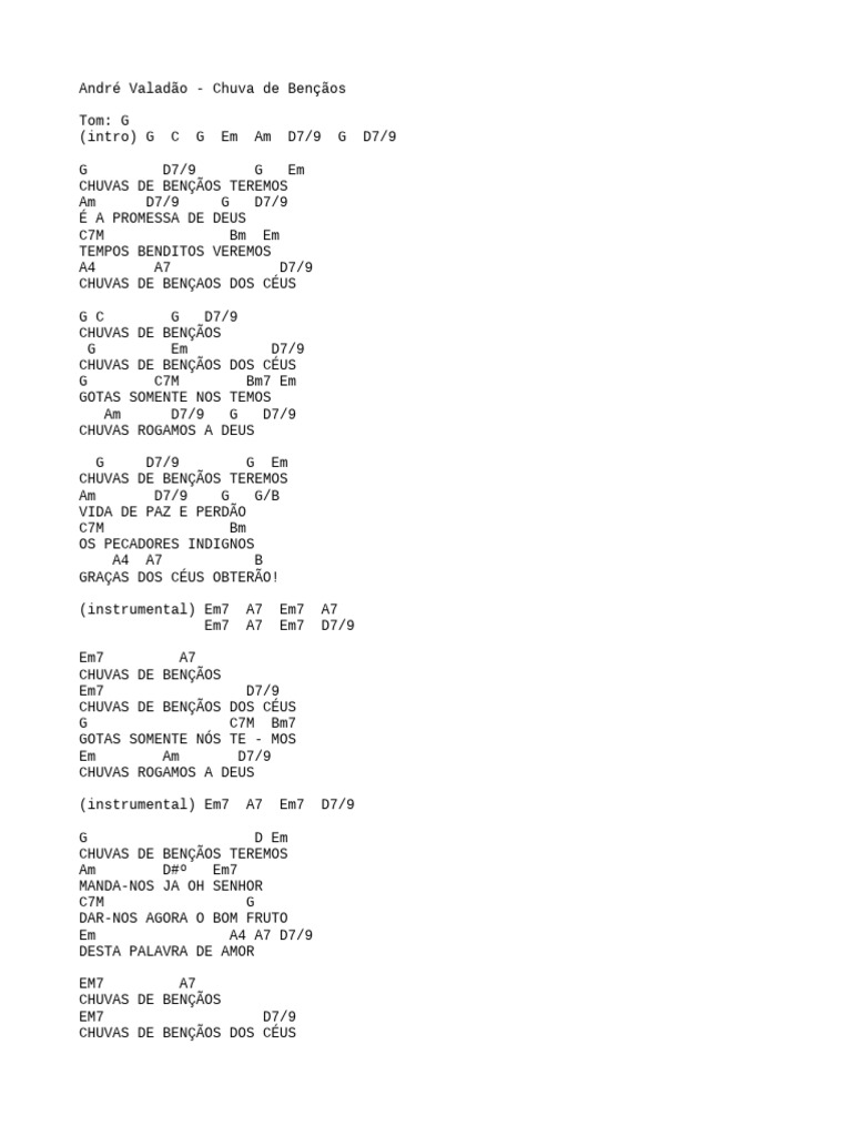 Letra Da Música Chuva De Bençãos Pdf