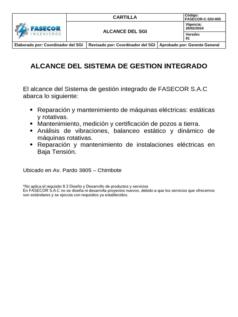 Fasecor C Sgi 005 Alcance Del Sgi Pdf