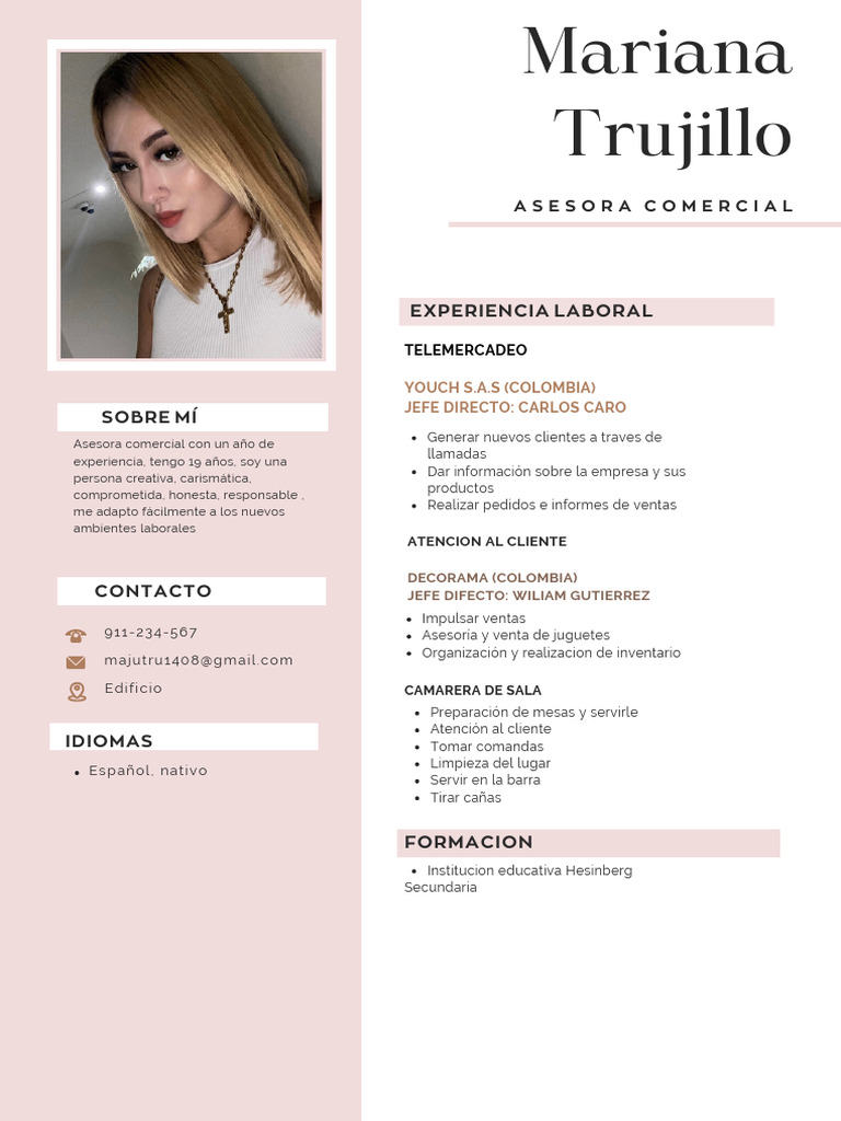 Currículum Vitae CV Diseñadora y Arquitecta Minimalista Rosa 2 | PDF