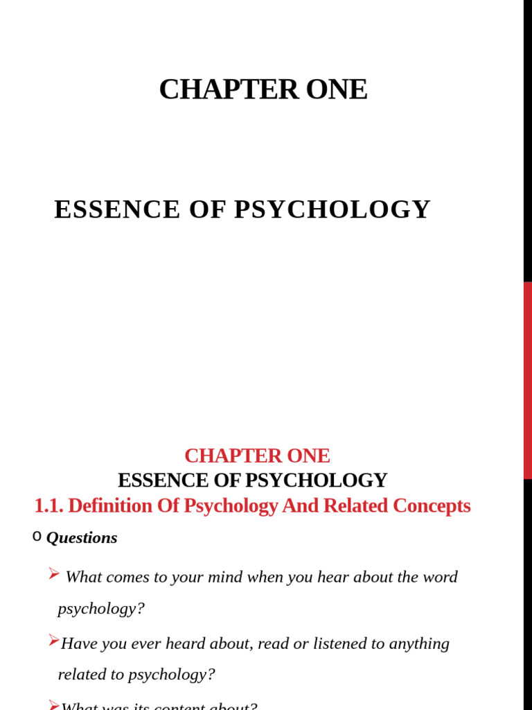 Chapter - 1. Essence of Psychology | PDF | Psychology | Cognition